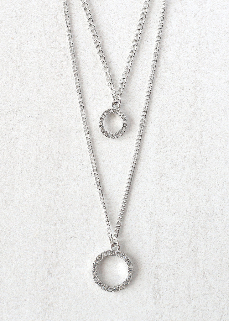 Layered Necklace with Circle Pendant Silver JEWELRY - Shop Miss A