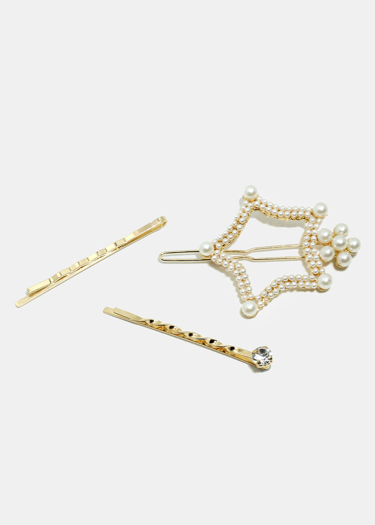 3-Piece Pearl Studded Star Hair Pins Gold SALE - Shop Miss A